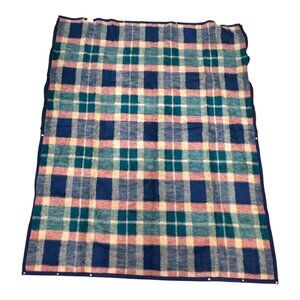 Vintage Biederback Cuddle wrap Plaid Blanket  Navy Blue Green Red Tartan Pattern